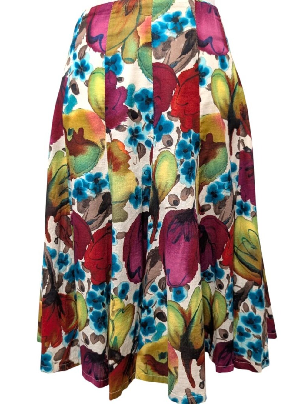 Vintage Lily Womens Size S Watercolor Floral 100% Cotton Lined Pleated Zip Skirt